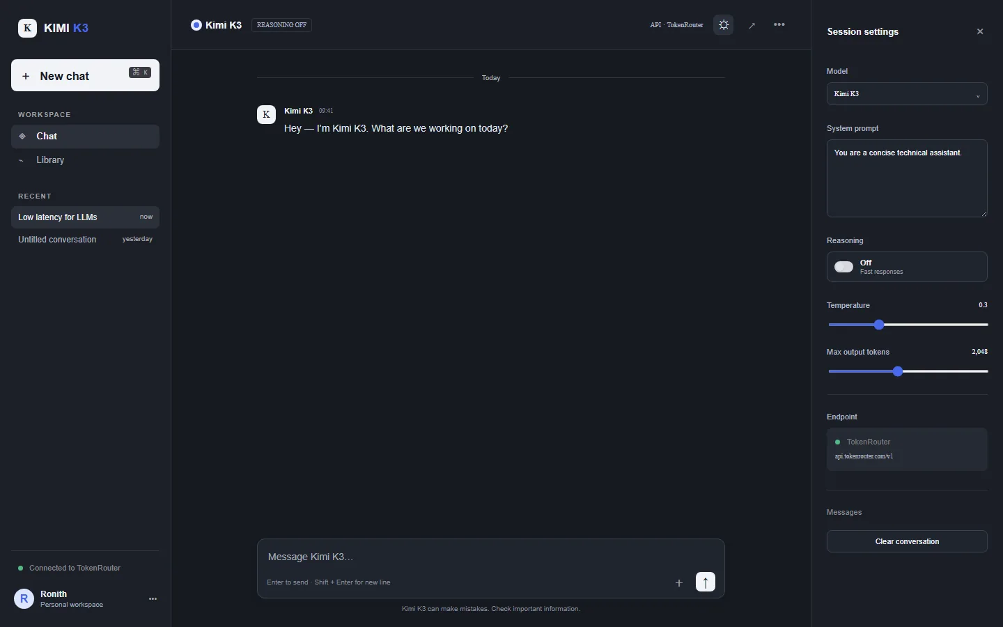 Kimi K3 chat interface